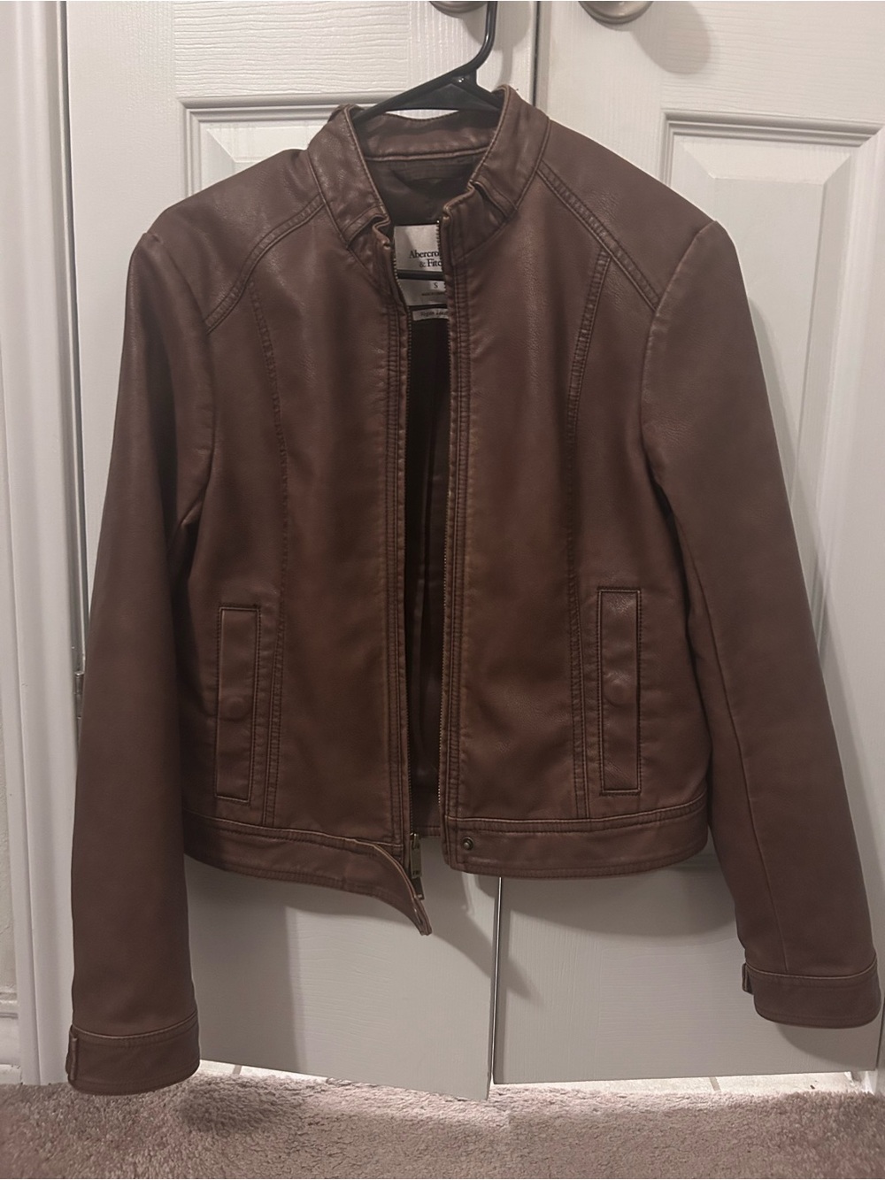 Brown Women's Faux Leather Jacket - Classic Zip Front. Like New